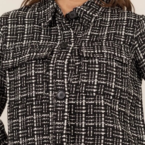 Marianne Tweed Button-Up Jacket | Women's Black and White Fashion | Trendy - Picture 7 of 8